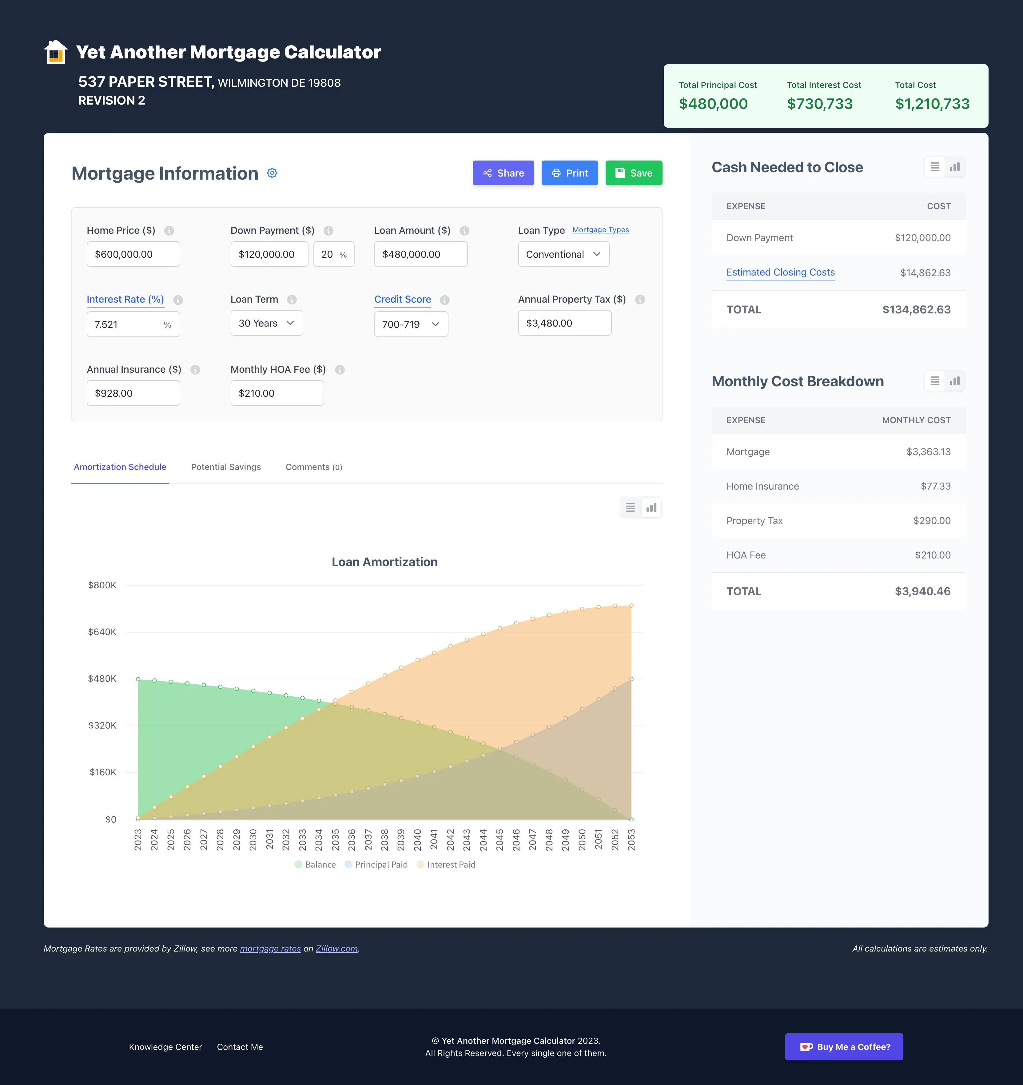 Yet Another Mortgage Calculator Interface